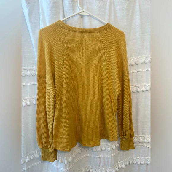 Chenault long sleeve mustard yellow waffle knit blouse size L - Picture 5 of 8